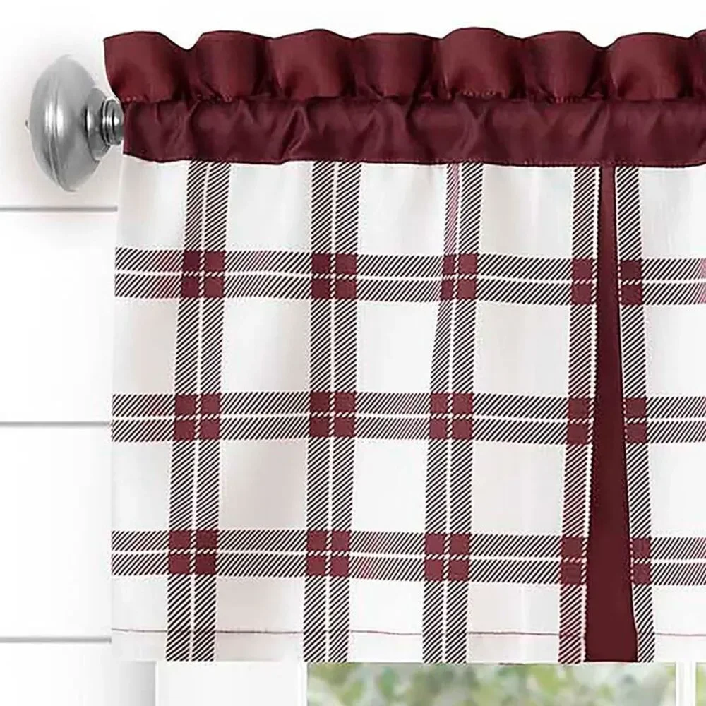 PowerSellerUSA Semi-Sheer Two-Tone Modern Kitchen Curtain with Classic Plaid